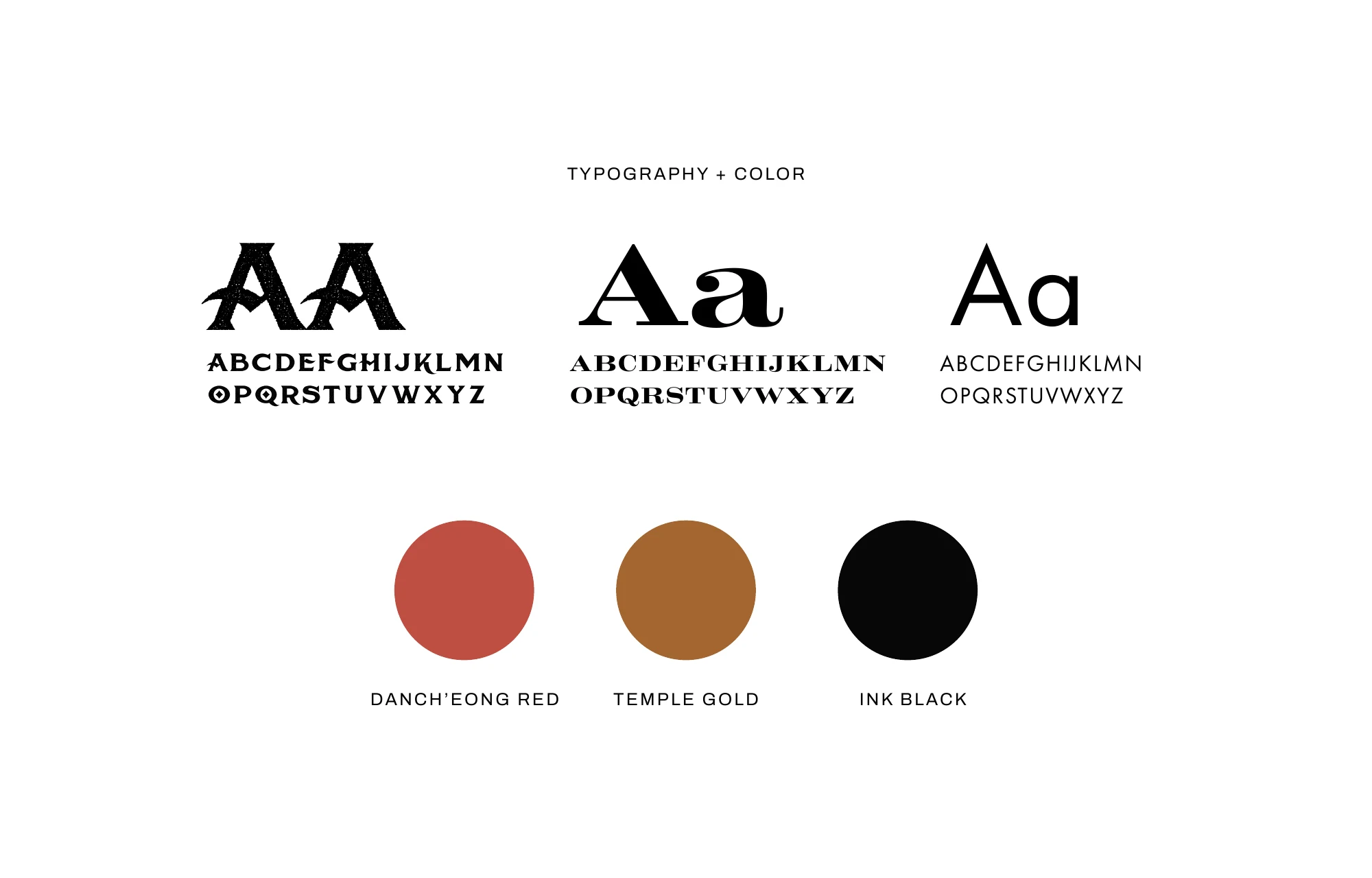Typography and color: Danch’eong red, temple gold, ink black