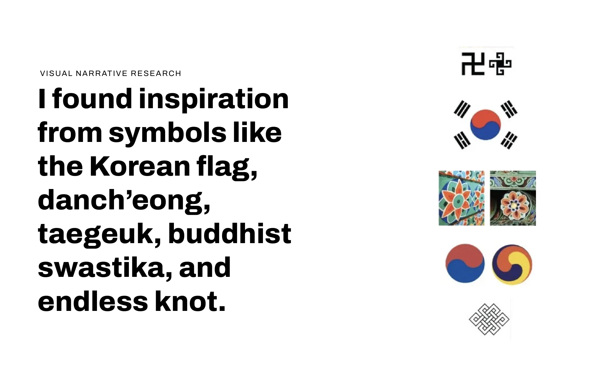 Visual narrative research: the Korean flag, danch’eong, taegeuk, Buddhist swastika and endless knot